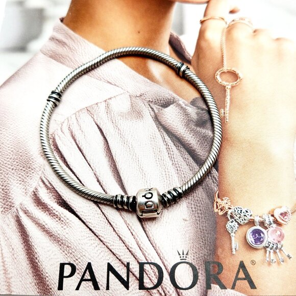 Pandora Moments Barrel Clasp 925 Sterling Silver Snake Chain Charm Bracelet 7" - Picture 1 of 3